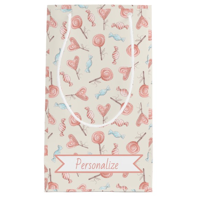 Sweet Pretty Pink Candy Lollipops Cute Small Gift Bag (Front)
