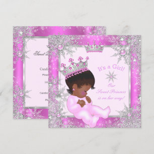 Sweet Princess Baby Shower Snowflake Pink Ethnic Invitation