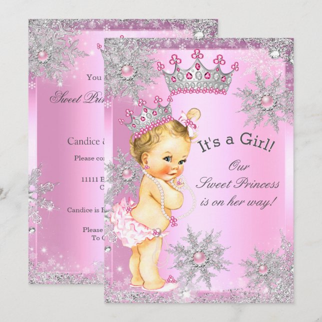 Sweet Princess Baby Shower Wonderland Pink Blonde Invitation (Front/Back)