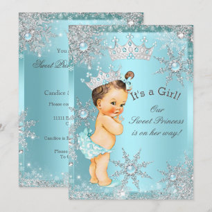 Sweet Princess Girl Baby Shower Teal Brunette Invitation