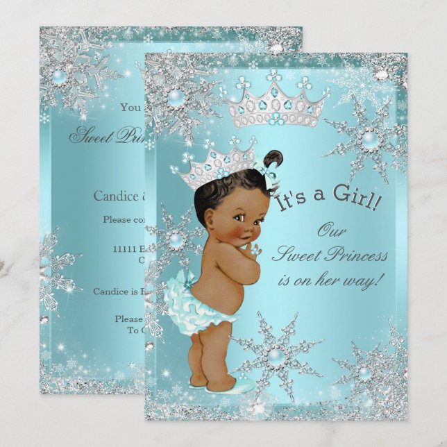 Sweet Princess Girl Baby Shower Teal Ethnic Invitation (Front/Back)