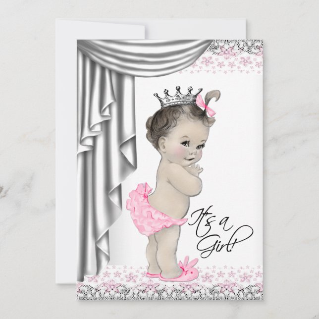 Sweet Princess Pink and Grey Baby Girl Shower Invitation (Front)