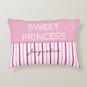 Sweet Princess Pink White Stripes Name Decorative Cushion