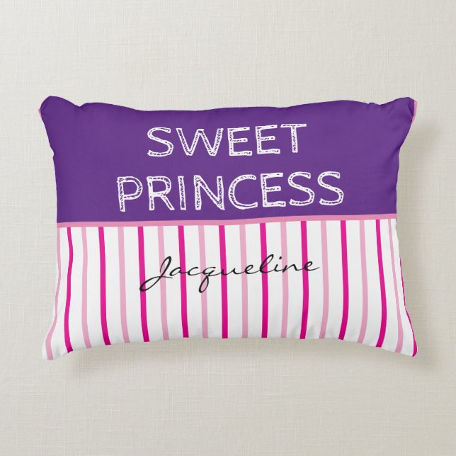 Sweet Princess Purple Pink White Stripes Name Decorative Cushion (Front)