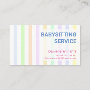 Sweet Professional Pastel Stripes Babysitting Business Card