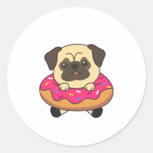 Sweet Pug Funny Animals In Donut Pink Classic Round Sticker