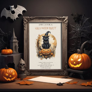 Sweet Pumpkin Black Cat Halloween Party Invitation