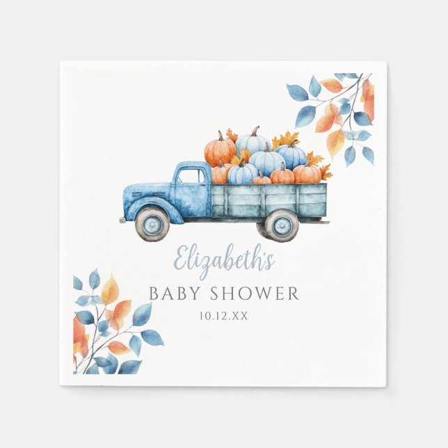 Sweet Pumpkin Blue Boy Baby Shower Napkin (Front)