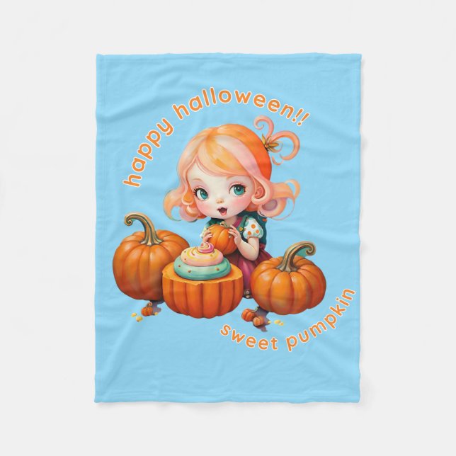 Sweet pumpkin clear blue  fleece blanket (Front)
