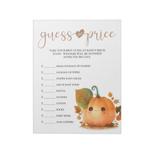 Sweet Pumpkin Fall Guess the Price Notepad (Rotated)