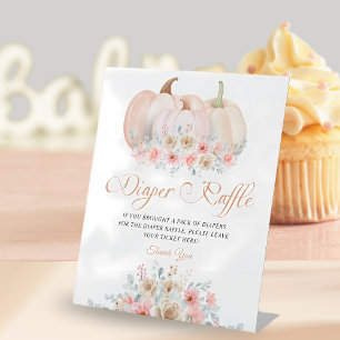 Sweet Pumpkin Floral Baby Shower Diaper Raffle Pedestal Sign