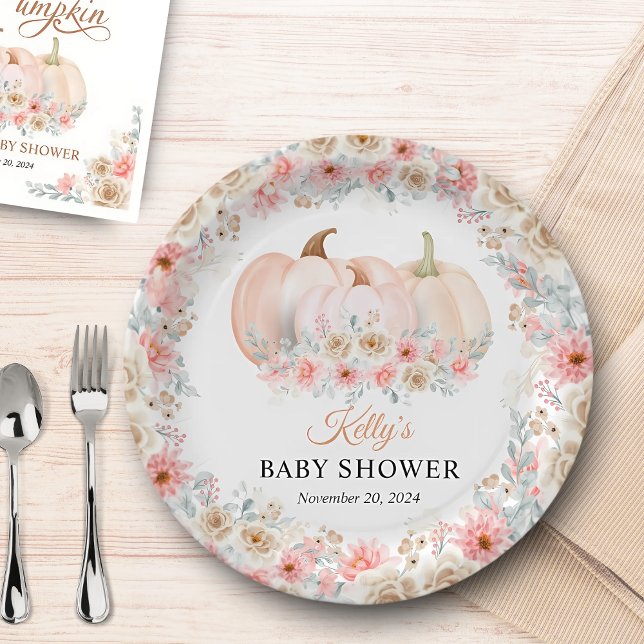 Sweet Pumpkin Floral Baby Shower Paper Plate (Creator Uploaded)