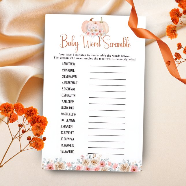 Sweet Pumpkin Floral Word Scramble Baby Shower  (Creator Uploaded)