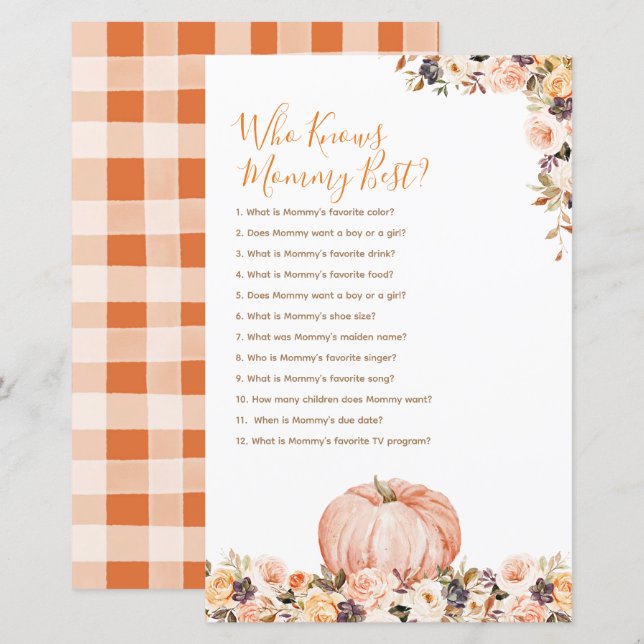 Sweet Pumpkin Rustic Floral Who Knows Mummy Best (Front/Back)