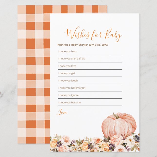 Sweet Pumpkin Rustic Floral Wishes for Baby (Front/Back)