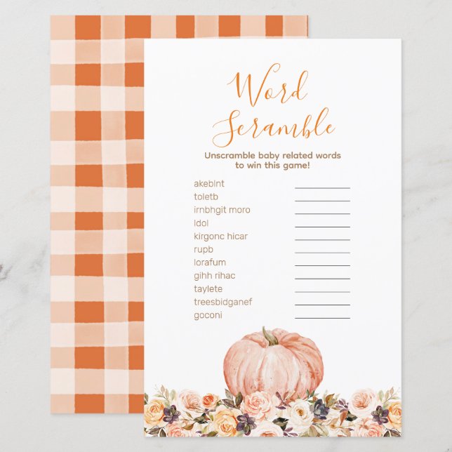 Sweet Pumpkin Rustic Floral Word Scramble (Front/Back)