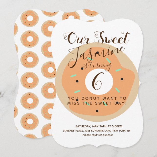Sweet Pumpkin Sprinkle Doughnut Birthday Invitation (Front/Back)