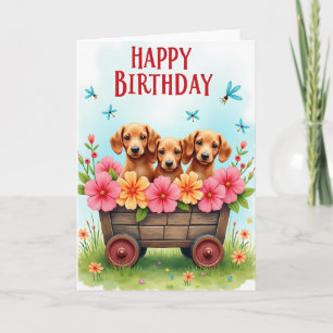 Sweet Puppy Birthday Floral Card