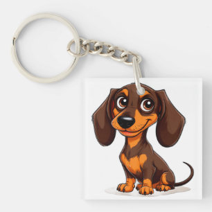 Sweet Puppy Dachshund Cartoon Artwork Key Ring