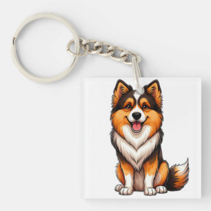 Sweet Puppy Icelandic Sheep dog Cartoon Artwork Key Ring