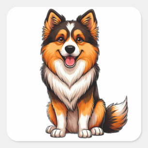 Sweet Puppy Icelandic Sheep dog Cartoon Artwork Square Sticker