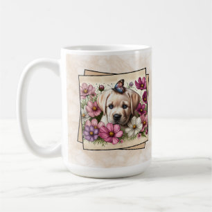 Sweet Puppy & Pastel Flowers Coffee Mug