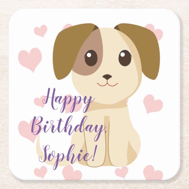 Sweet Puppy  Square Paper Coaster (Front)