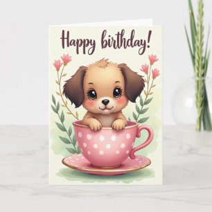 Sweet Puppy Teacup Birthday Card