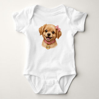 Sweet Puppy with Pink Bow Baby Bodysuit