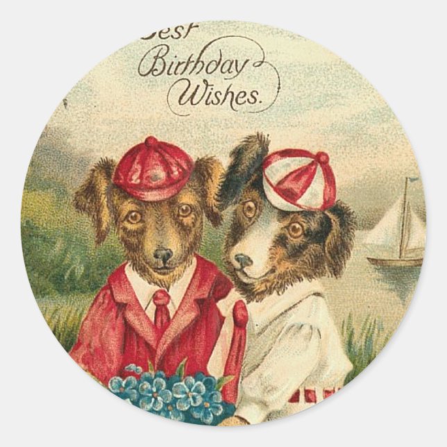 Sweet Pups Best Birthday Wishes Classic Round Sticker (Front)