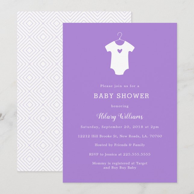 Sweet Purple Baby Shower Invitations (Front/Back)
