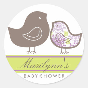 Sweet Purple Damask Chicks Baby Shower Sticker