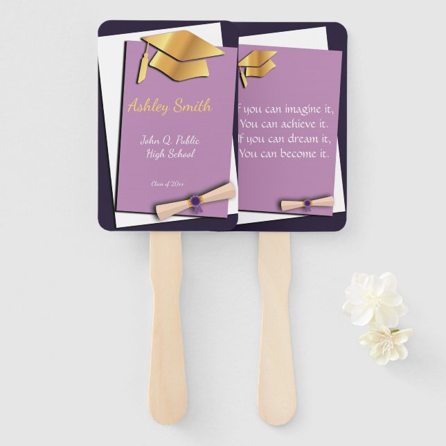 sweet Purple elegant Graduation Hand Fan (Front and Back)