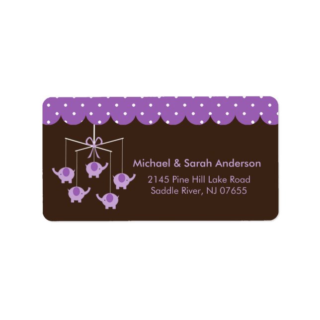Sweet Purple Elephant Mobile Address Label (Front)