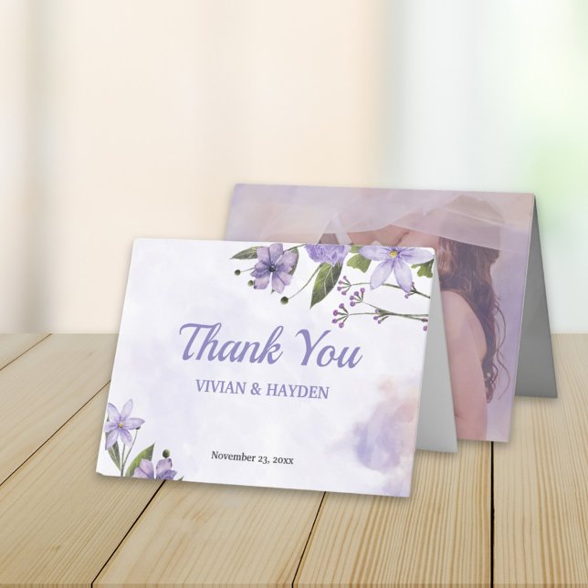 Sweet Purple Floral Wedding Folded Thank You Card (Creator Uploaded)