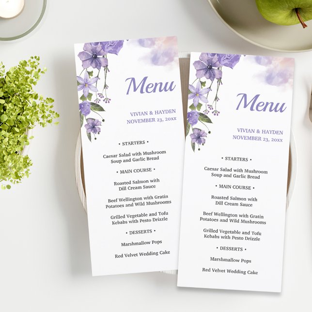 Sweet Purple Floral Wedding Menu (Creator Uploaded)