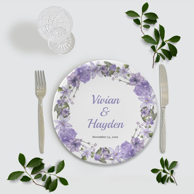 Sweet Purple Floral Wedding Paper Plate (Creator Uploaded)