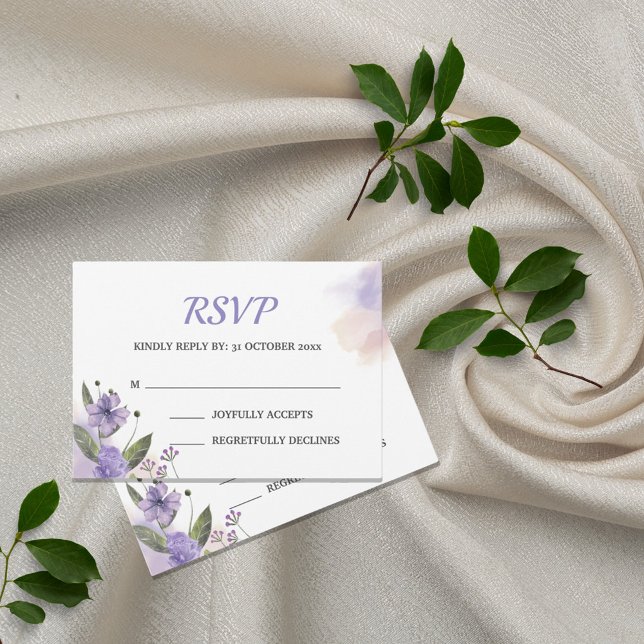Sweet Purple Floral Wedding RSVP Card (Creator Uploaded)