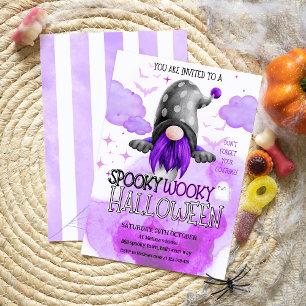 Sweet purple gnome spooky kids halloween party invitation