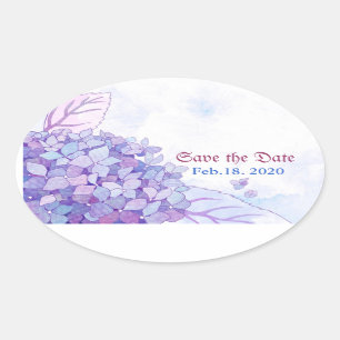 Sweet Purple Hydrangea Wedding Save the Date Oval Sticker