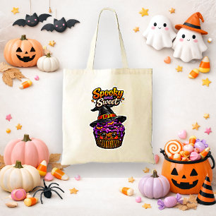 Sweet Purple Kawaii Witch Cupcake Trick or Treat Tote Bag