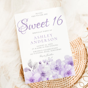 Sweet Purple Lavender Girls Sweet 16 Birthday  Invitation