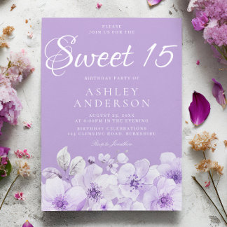 Sweet Purple Lavender Violet Sweet 15th Birthday  Invitation