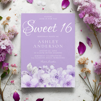 Sweet Purple Lavender Violet Sweet 16 Birthday  Invitation