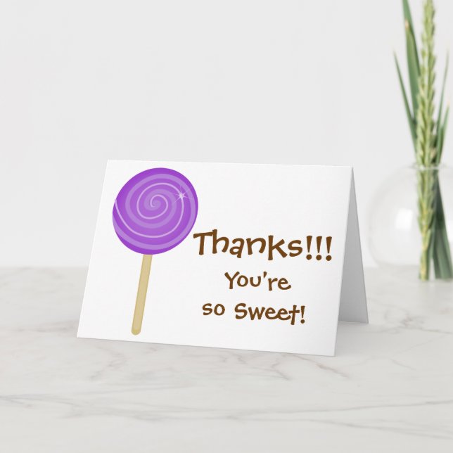 Sweet Purple Lollipop Thank You Card (Front)