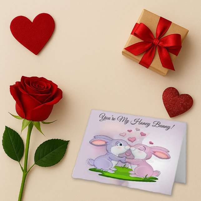 Sweet Purple Pink Cartoon Bunny Love Holiday Card (Creator Uploaded)