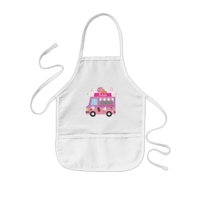 Sweet Purple Pink Ice Cream Truck For Girls Kids Apron (Front)