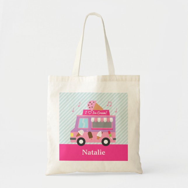 Sweet Purple Pink Ice Cream Truck For Girls Tote Bag (Front)