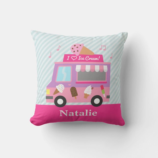 Sweet Purple Pink Ice Cream Truck Girls Room Cushion (Front)