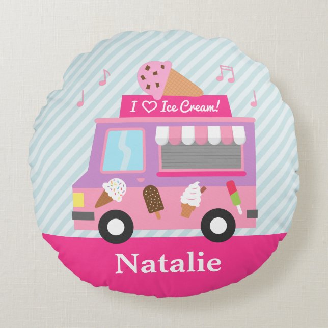 Sweet Purple Pink Ice Cream Truck Girls Room Round Cushion (Front)